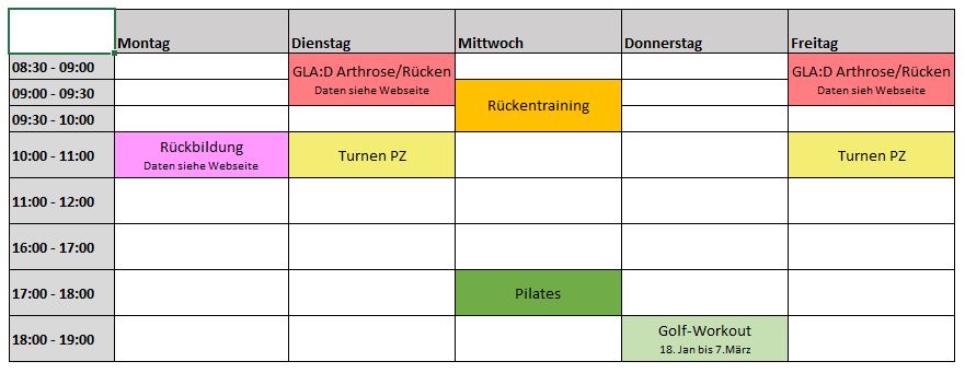 Kursplan Gruppenkurse Phyiso Plus